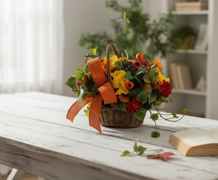 Small Fall Basket Arrangement for Autumn Table and Entry Decor TCT Crafts