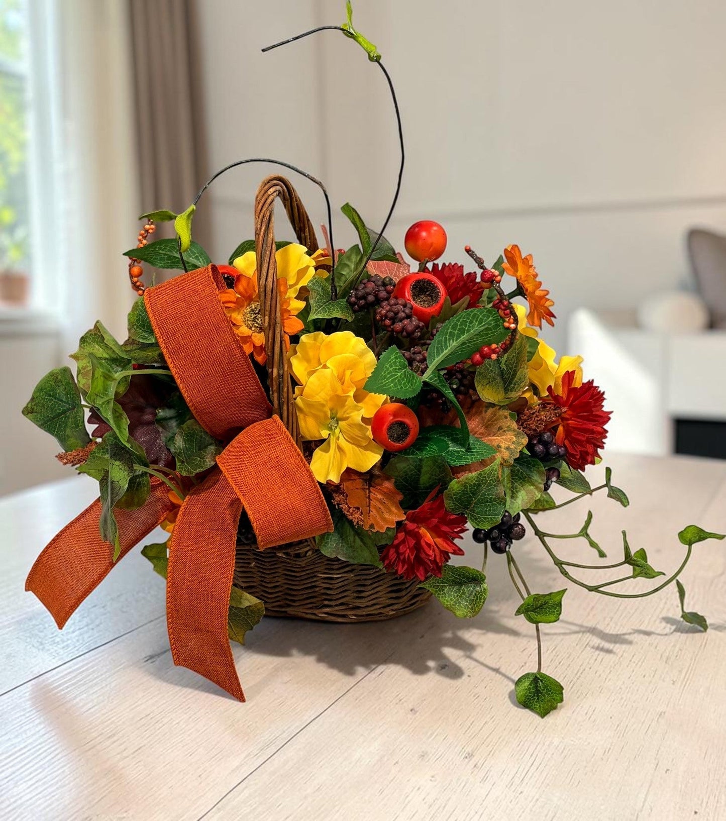 Small Fall Basket Arrangement for Autumn Table and Entry Decor TCT Crafts