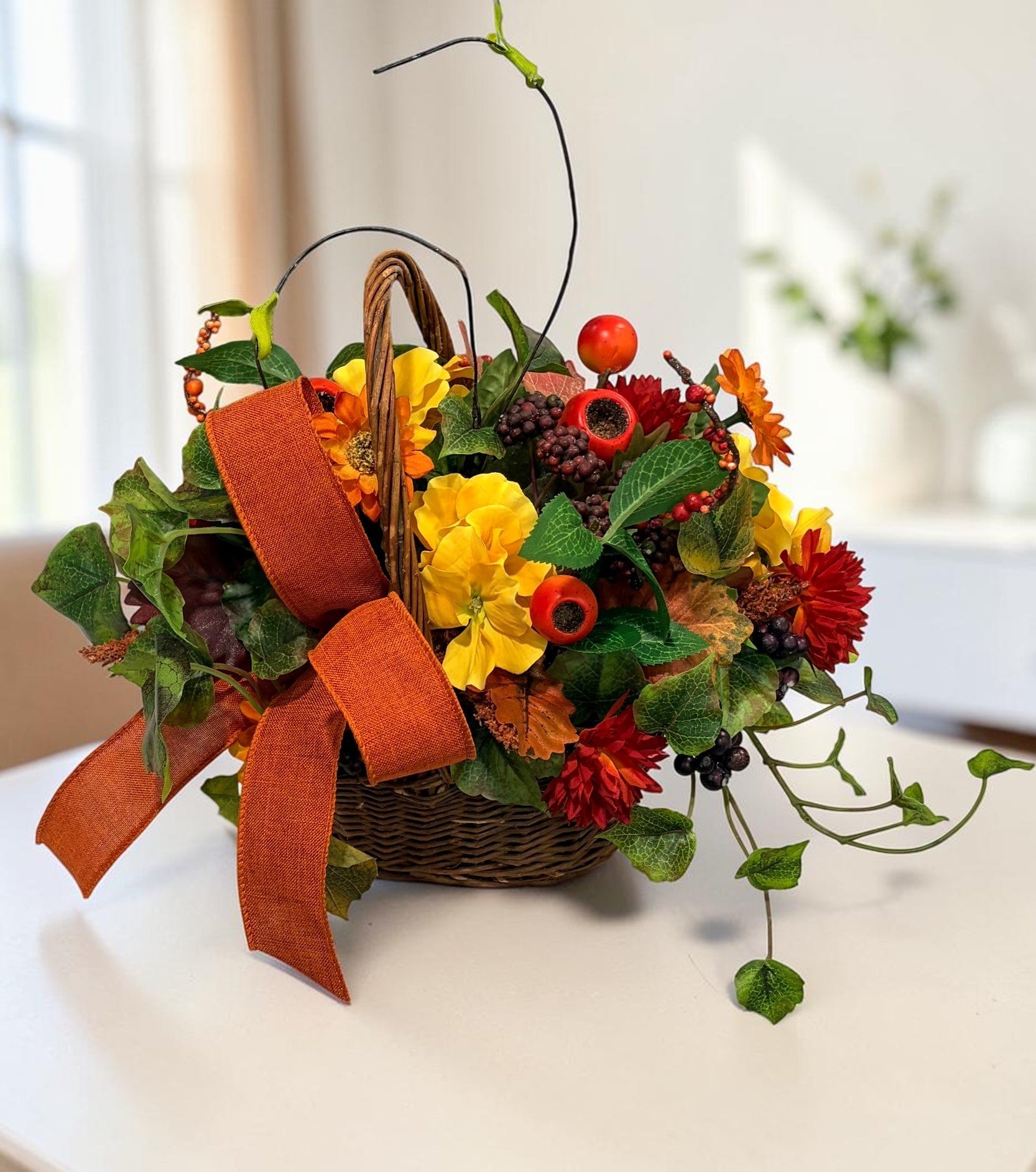 Small Fall Basket Arrangement for Autumn Table and Entry Decor TCT Crafts