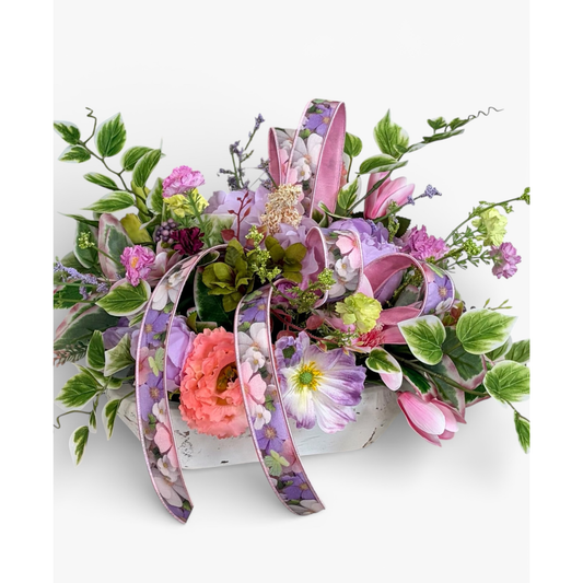 Spring Dough Bowl Floral Arrangement – Pink & Lavender Centerpiece TCT Crafts