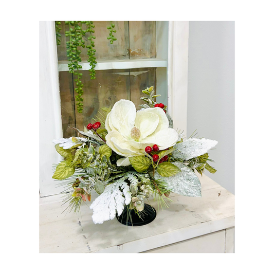 Small Winter Magnolia Arrangement with Snowy Greens & Berries TCT Crafts