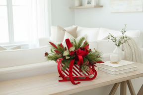 Red Christmas Sleigh Floral Arrangement | Holiday Peony Centerpiece TCT Crafts