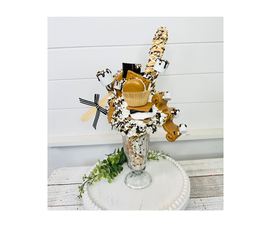 S'mores Themed Faux Milkshake - Handmade Decorative Piece - Ideal for Tiered Trays, Party Decorations, and Photography Props