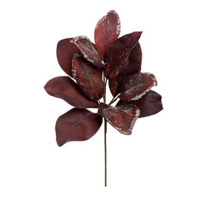 Snowy Burgundy Magnolia Leaf Spray | Frosted Christmas Foliage Stem | 18" Spray-FL6638-BU Select Artificials