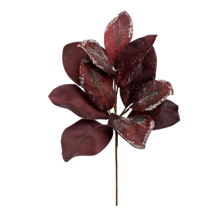 Snowy Burgundy Magnolia Leaf Spray | Frosted Christmas Foliage Stem | 18" Spray-FL6638-BU Select Artificials
