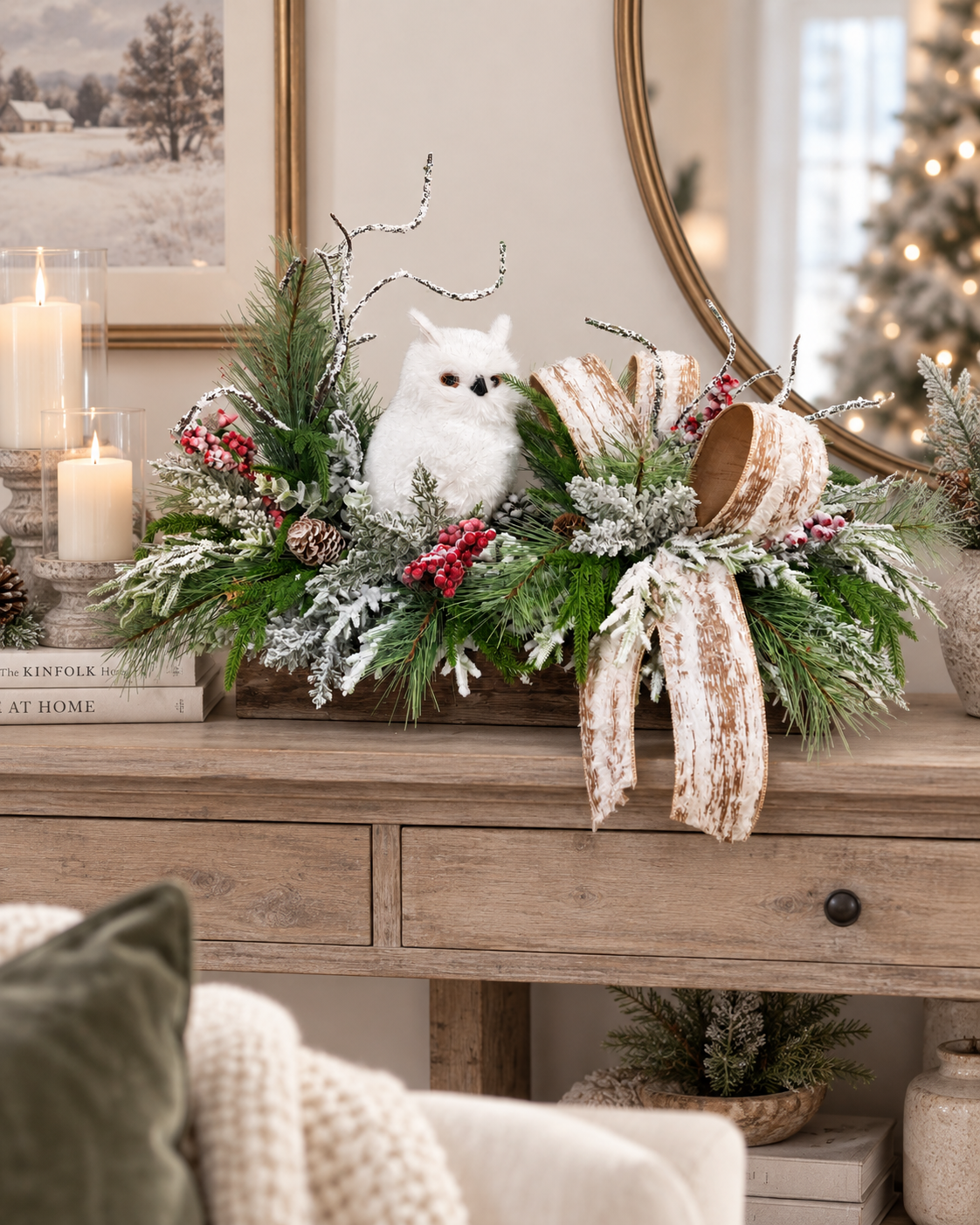 Woodlands Snowy Owl Winter Christmas Centerpiece - 2189 TCT Crafts Designs & Decor