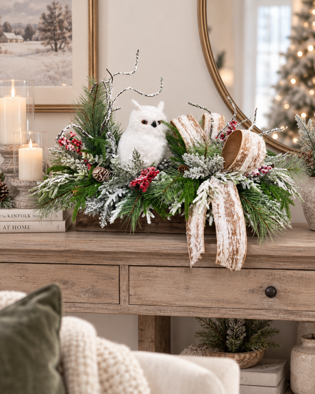 Woodlands Snowy Owl Winter Christmas Centerpiece - 2189 TCT Crafts Designs & Decor
