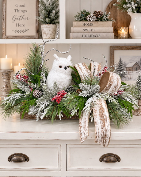 Woodlands Snowy Owl Winter Christmas Centerpiece - 2189 TCT Crafts Designs & Decor