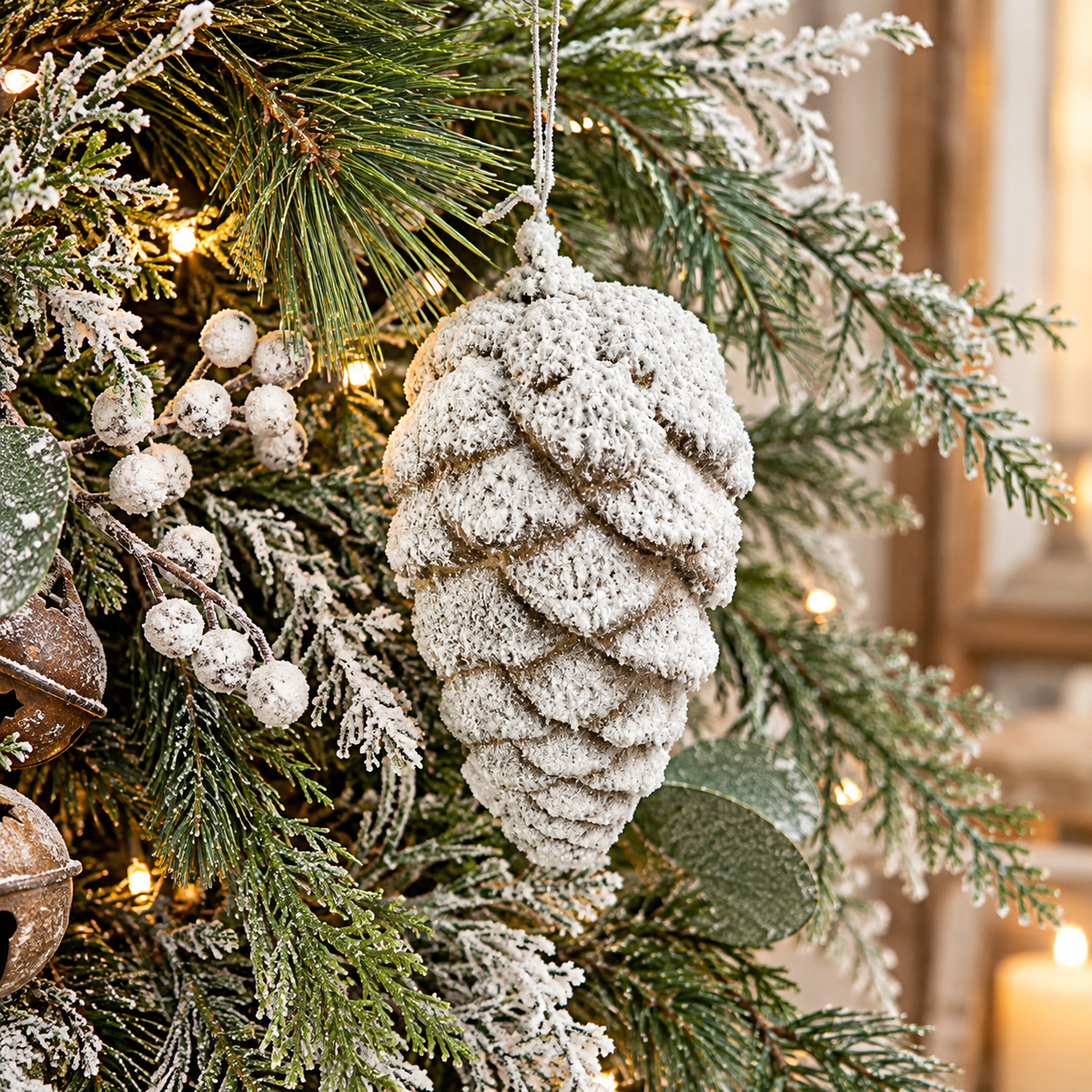 Snowy Glitter Pinecone Ornament 7"-86015SNOW Liberty Floral