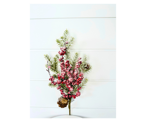 16" Snowy Berry & Pinecone Decorative Pick - Winter Christmas Decor-XX0983