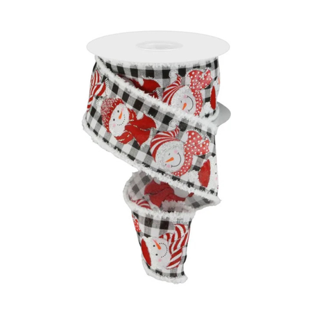 2.5"x10yd Snowman on Black Check Wired Christmas Ribbon with White Drift Edge-RG08891 Craig Bachman