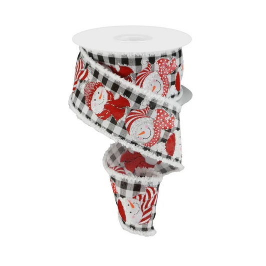 2.5"x10yd Snowman on Black Check Wired Christmas Ribbon with White Drift Edge-RG08891 Craig Bachman