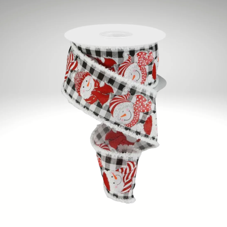 2.5"x10yd Snowman on Black Check Wired Christmas Ribbon with White Drift Edge-RG08891 Craig Bachman