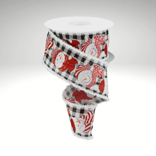 2.5"x10yd Snowman on Black Check Wired Christmas Ribbon with White Drift Edge-RG08891 Craig Bachman