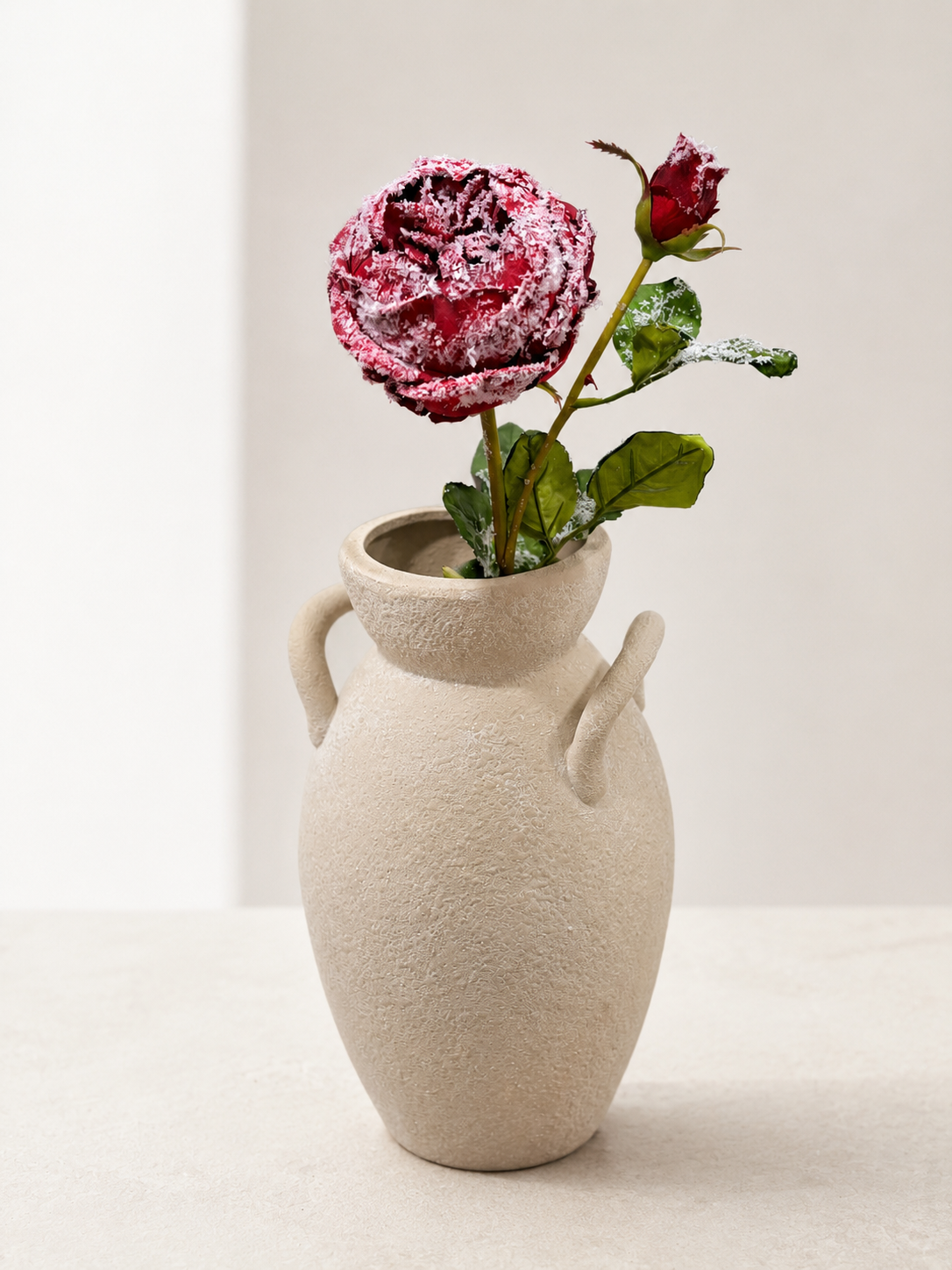 Snowy Red Cabbage Rose Spray | Frosted Winter Floral Stem | 23" Spray-FS386324 Craig Bachman