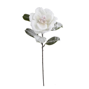 Snowy Cream Magnolia Spray | Frosted Winter Floral Stem | 27.5" Spray-XM14833-CR Green Import