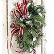 Ready-Made Traditional Christmas Front Door Swag — Snowy Pine, Red Berries, and Burlap Ribbon Bow TCT Crafts