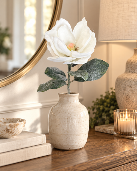 29" Snowy Artificial Magnolia Stem by TCT Crafts - Winter Floral Decor-White Christmas Magnolia Flower-83335WT Liberty Floral