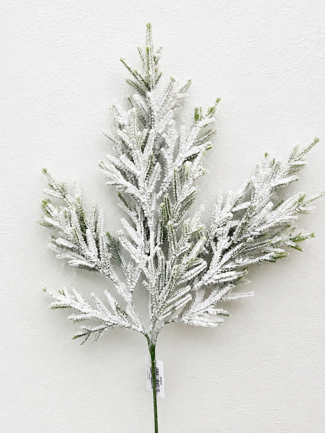 Snowy Pine Spray | Frosted Winter Christmas Greenery | 24" Golden Bell