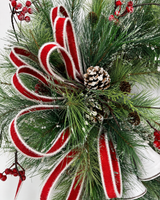 Snowy Pine Bell Wreath | Red White Christmas Grapevine Wreath | 35"x25" TCT Crafts