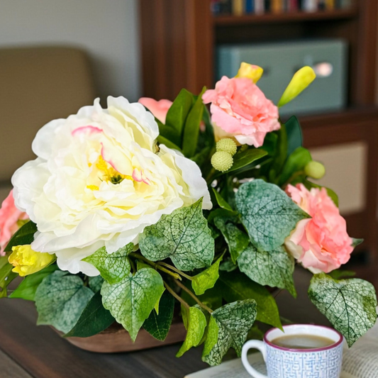 Small Spring Floral Arrangement in Wooden Dough Bowl TCT Crafts