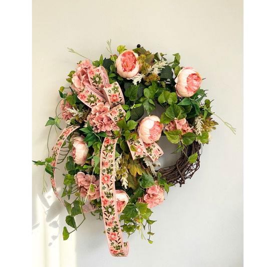 Pink Peony Hydrangea Spring Wreath Cottage Garden Door Decor TCT Crafts