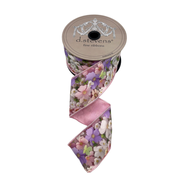 D. Stevens Floral Collage Wired Ribbon | 2.5 Inch Raffeta Spring Ribbon-45-0226 D.Stevens