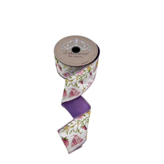 D. Stevens Spring Garden Butterfly Wired Ribbon | 2.5 Inch Taffeta Ribbon-45-0265 D.Stevens