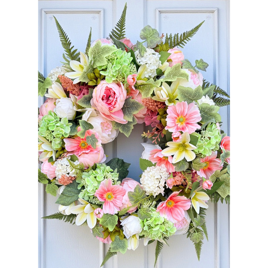 Spring Floral Grapevine Wreath | Pink Peony Hydrangea Door Wreath TCT Crafts