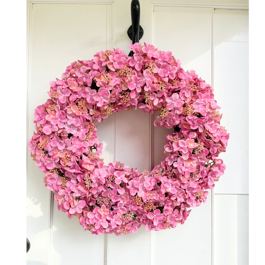 Real Touch Hydrangea Wreath Pink Spring Front Door Wreath TCT Crafts
