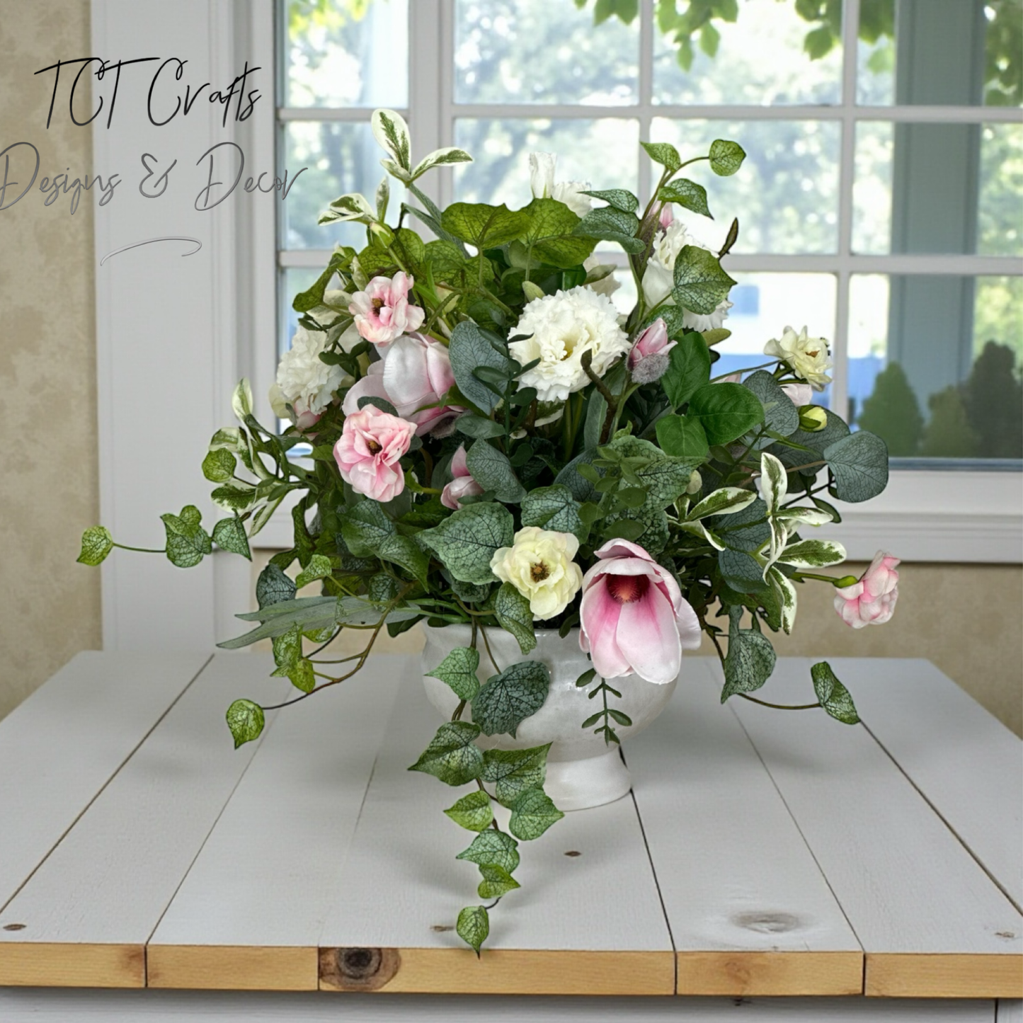 Spring Magnolia Lisianthus Floral Arrangement | Luxury Real Touch Centerpiece TCT Crafts