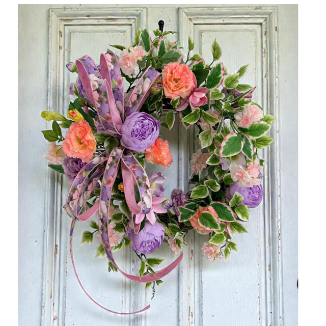 Lavender Peony Spring Grapevine Wreath with Real Touch Flowers TCT Crafts