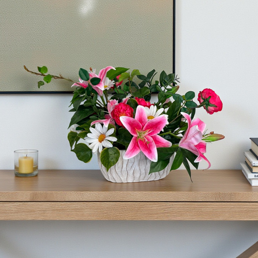 Spring Lily & Daisy Arrangement in Cement Planter TCT Crafts