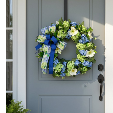 Blue Hydrangea Wreath Spring Front Door Floral Wreath TCT Crafts