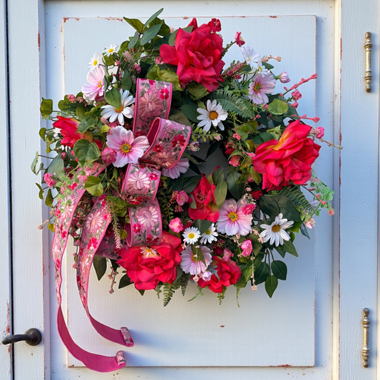 Spring Wildflower Grapevine Wreath with Pink Roses | Front Door Wreath TCT Crafts