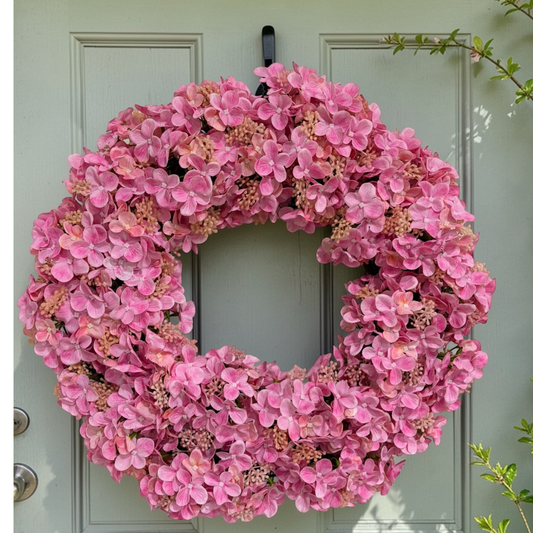 Real Touch Hydrangea Wreath Pink Spring Front Door Wreath TCT Crafts