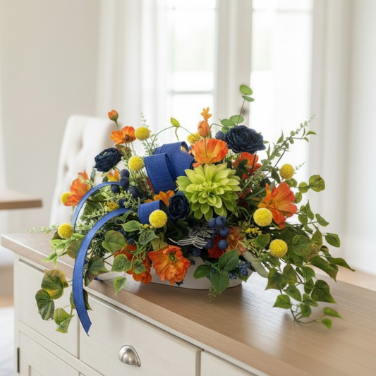 Summer Wildflower Arrangement Dough Bowl 26 Inch Centerpiece TCT Crafts