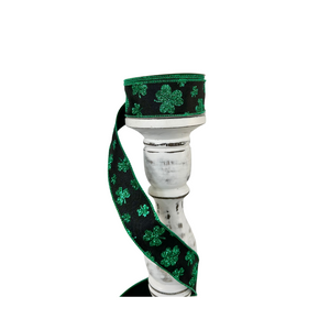 1.5"x10yd Wired Glitter Shamrocks St. Patrick's Day Ribbon - Black/Kelly Green - TCT Crafts - RGE112202