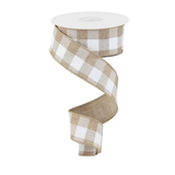 1.5" Light Tan White Striped Check Wired Ribbon-RG01799JW Craig Bachman