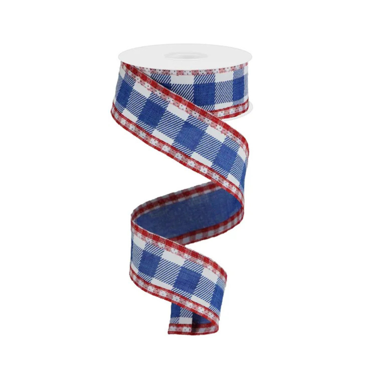 Striped Check Gingham Edge Ribbon Blue White Red Wired | 1.5x10yd-RGA1798A1 Craig Bachman