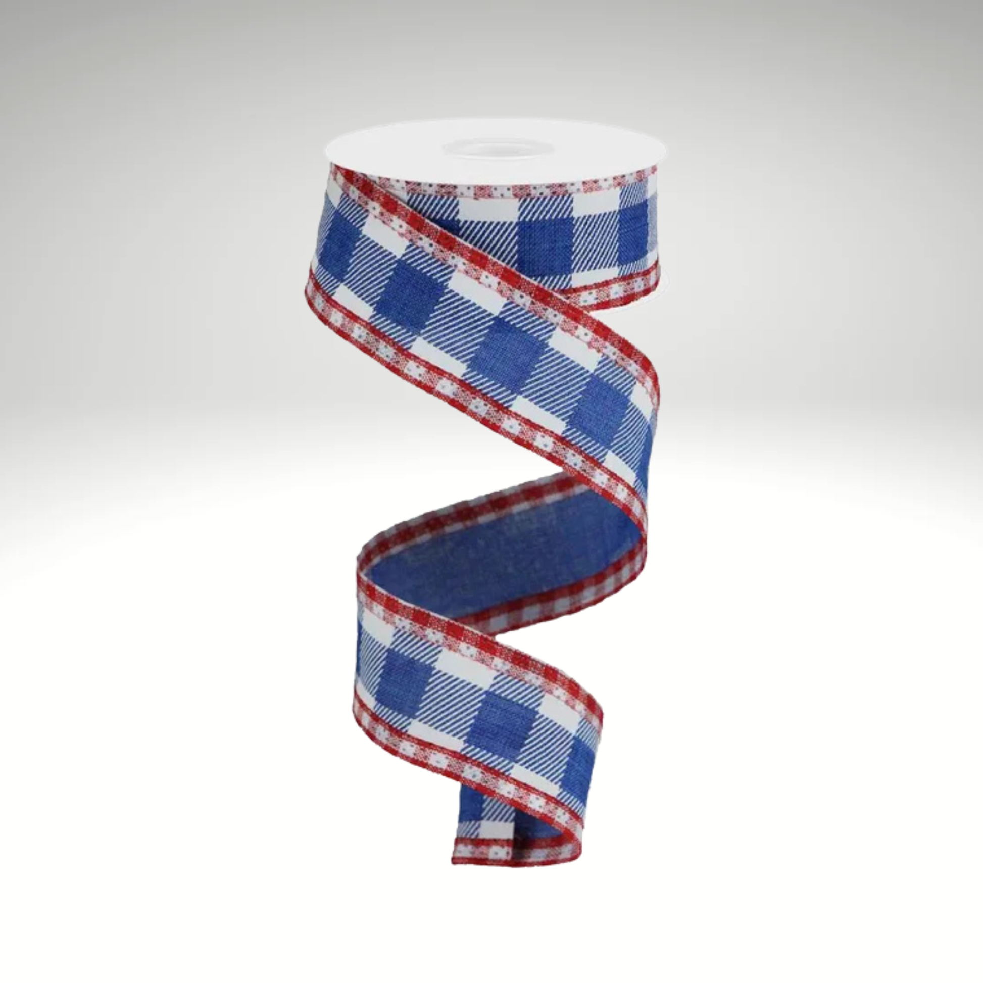 Striped Check Gingham Edge Ribbon Blue White Red Wired | 1.5x10yd-RGA1798A1 Craig Bachman
