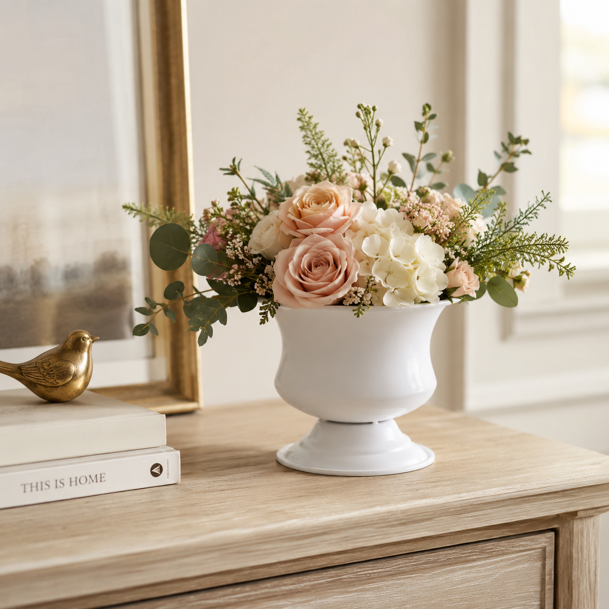 White Metal Urn Vase – 6.25"x5" Pedestal Floral Container for Wedding Centerpieces & Arrangements-72140.01 Pioneer Imports