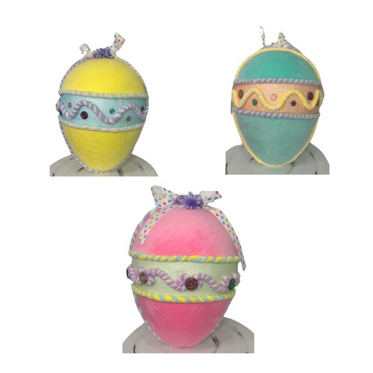 Large 10" Pastel Foam Velvet Easter Egg - Choose Pink, Yellow, or Mint Green - Styrofoam Hanging Decor - Easter Wreath Attachment (MT26010) Regency