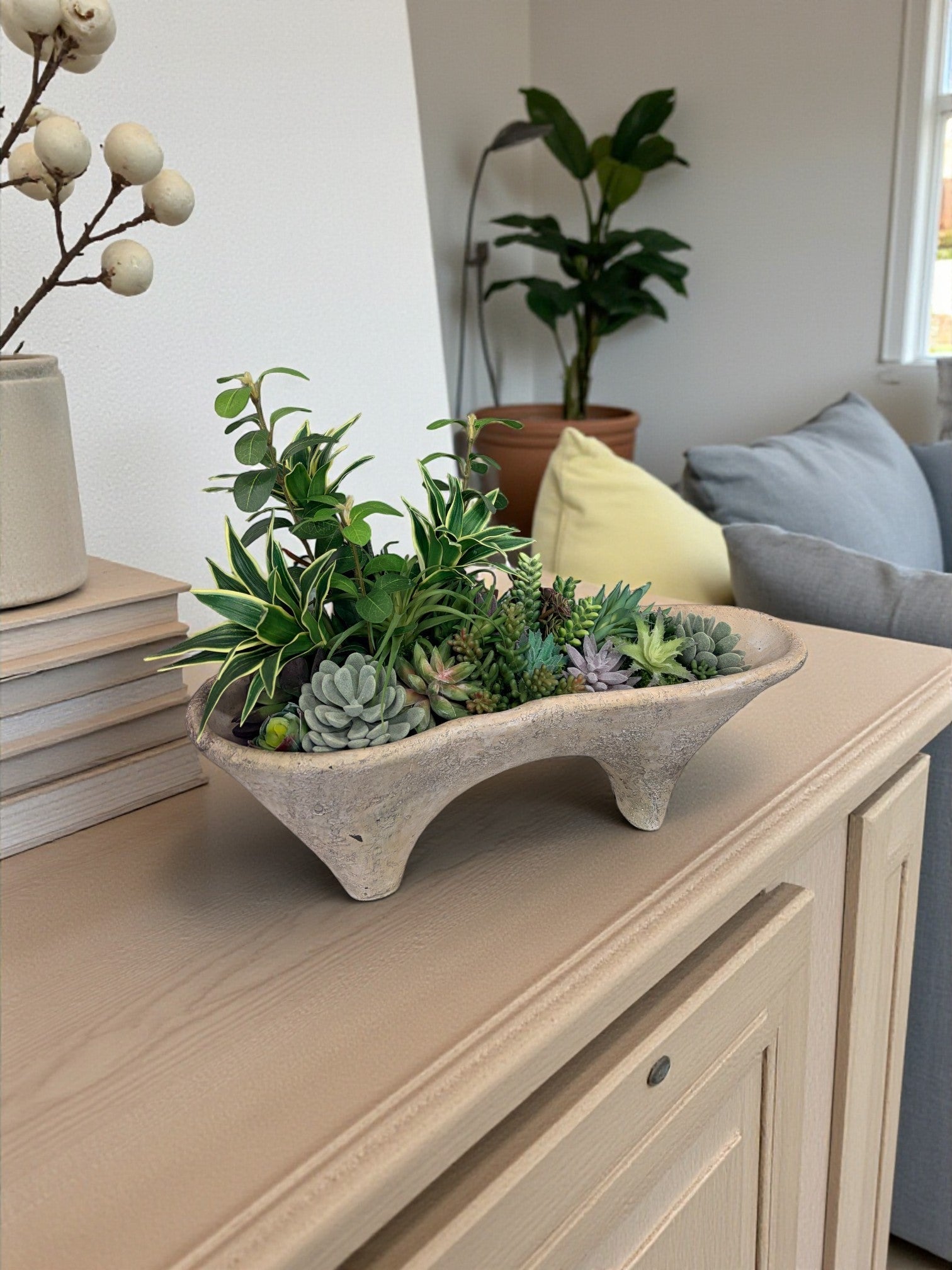 Succulent Arrangement in Cement Planter | Neutral Modern Centerpiece TCT Crafts