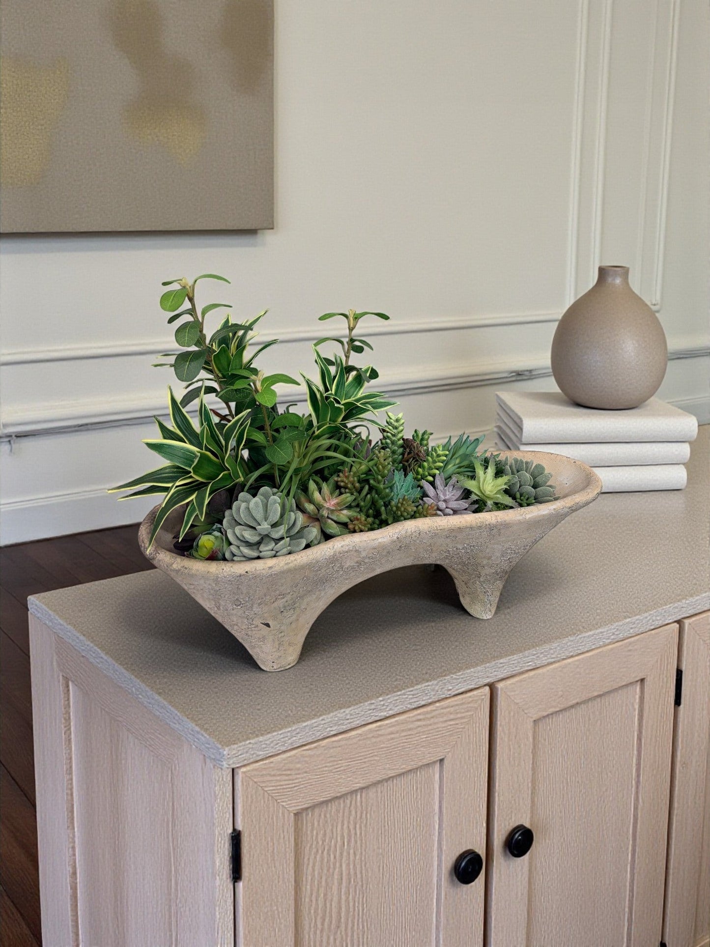 Succulent Arrangement in Cement Planter | Neutral Modern Centerpiece TCT Crafts