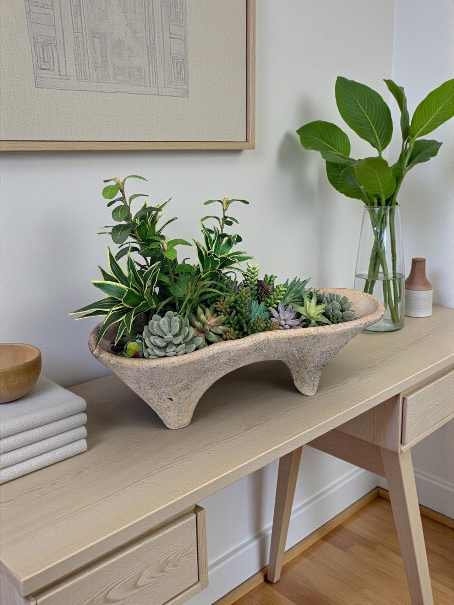 Succulent Arrangement in Cement Planter | Neutral Modern Centerpiece TCT Crafts