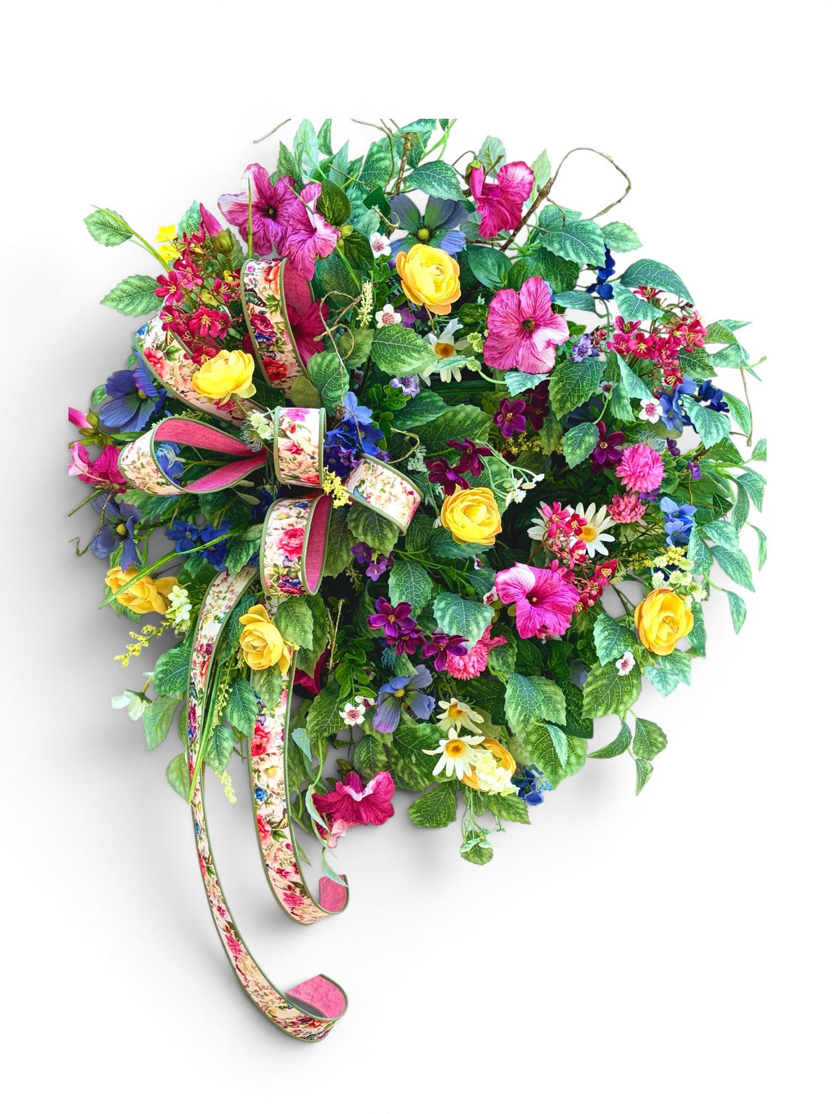 Summer Wildflower Wreath on Grapevine with Daisy Petunia Roses and Ribbon TCT Crafts