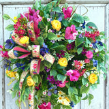 Summer Wildflower Wreath on Grapevine with Daisy Petunia Roses and Ribbon TCT Crafts