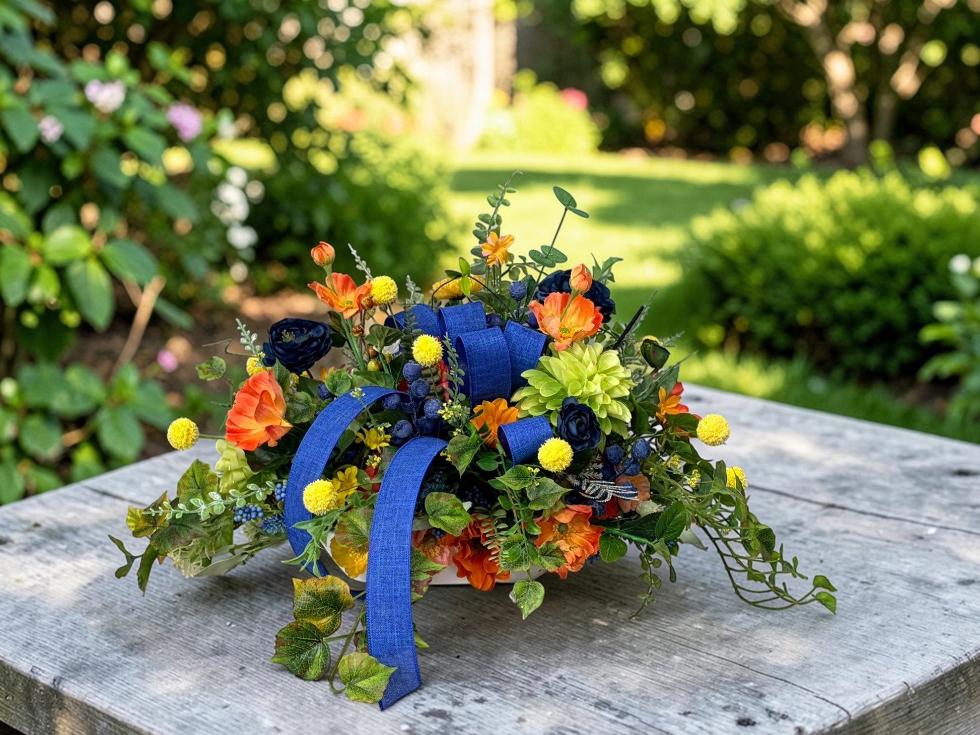 Summer Wildflower Arrangement Dough Bowl 26 Inch Centerpiece TCT Crafts