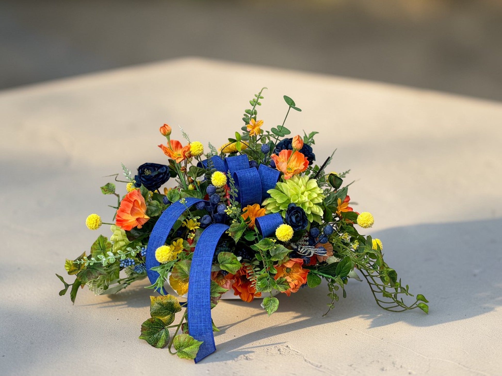 Summer Wildflower Arrangement Dough Bowl 26 Inch Centerpiece TCT Crafts